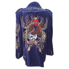 Giacca in velluto viola "New York City" di Christian Audigier per Ed Hardy, anni '80