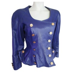 Veste en cuir vintage bleu-violet Jean-Claude Jitrois, années 1980