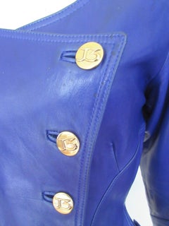 Veste en cuir vintage bleu-violet Jean-Claude Jitrois, années 1980