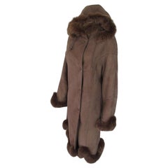 Long Shearling Coat with Fox Fur and Hood
