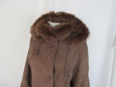 Long Shearling Coat with Fox Fur and Hood