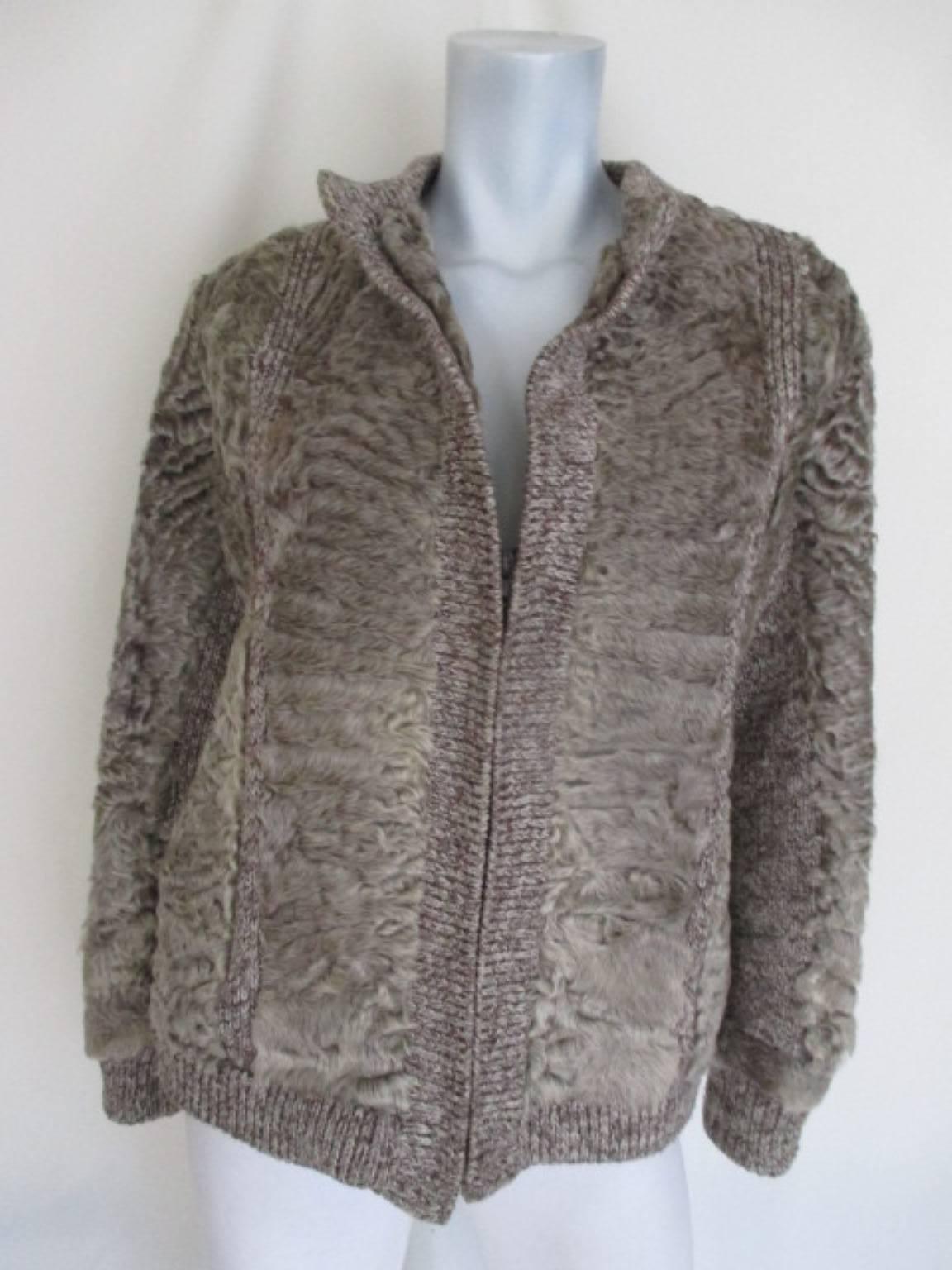 Gray Knitted Jacket with Karakul Lamb Fur