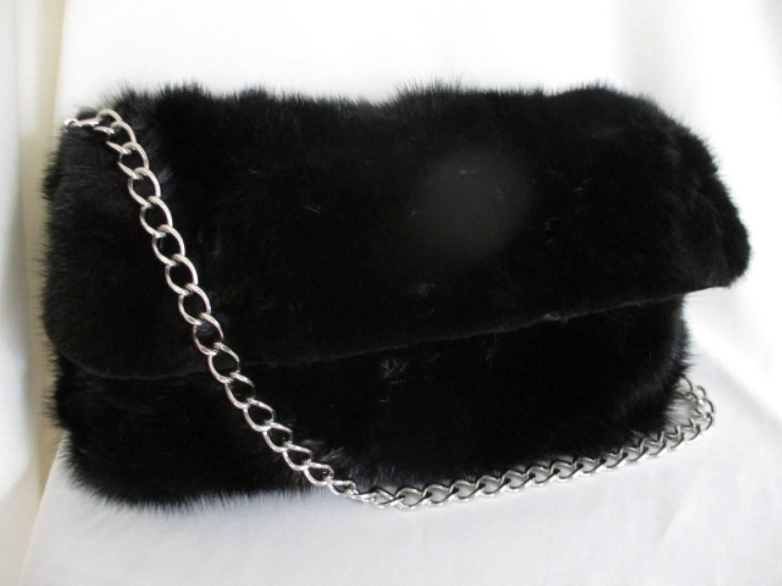 Bolso de piel de visón negro Clutch en venta 2