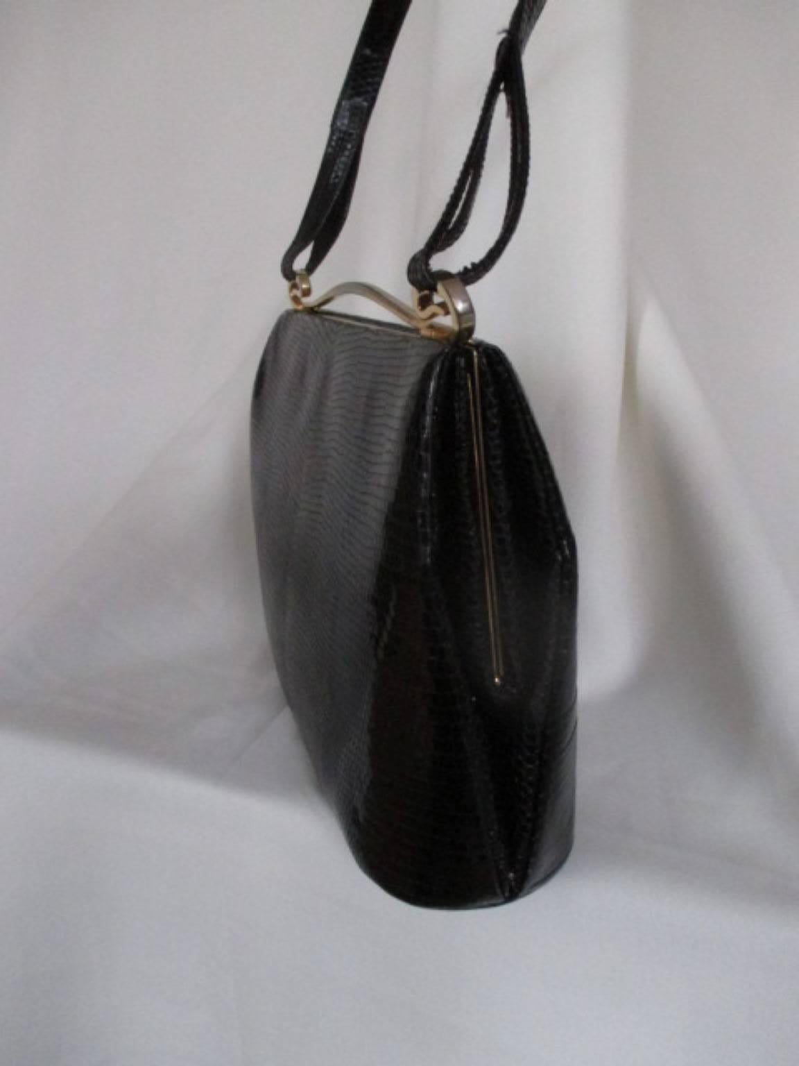 Delvaux rare vintage black lizard bag In Good Condition In Amsterdam, NL