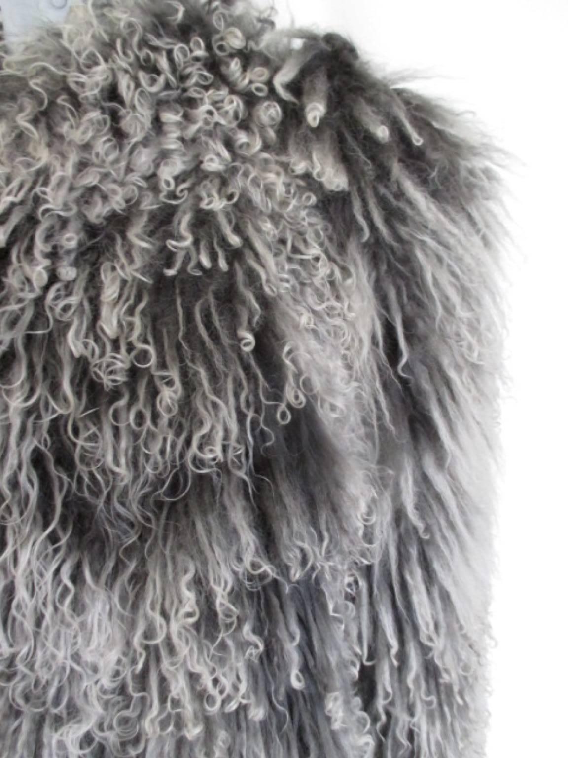 Gray mongolian lamb fur coat