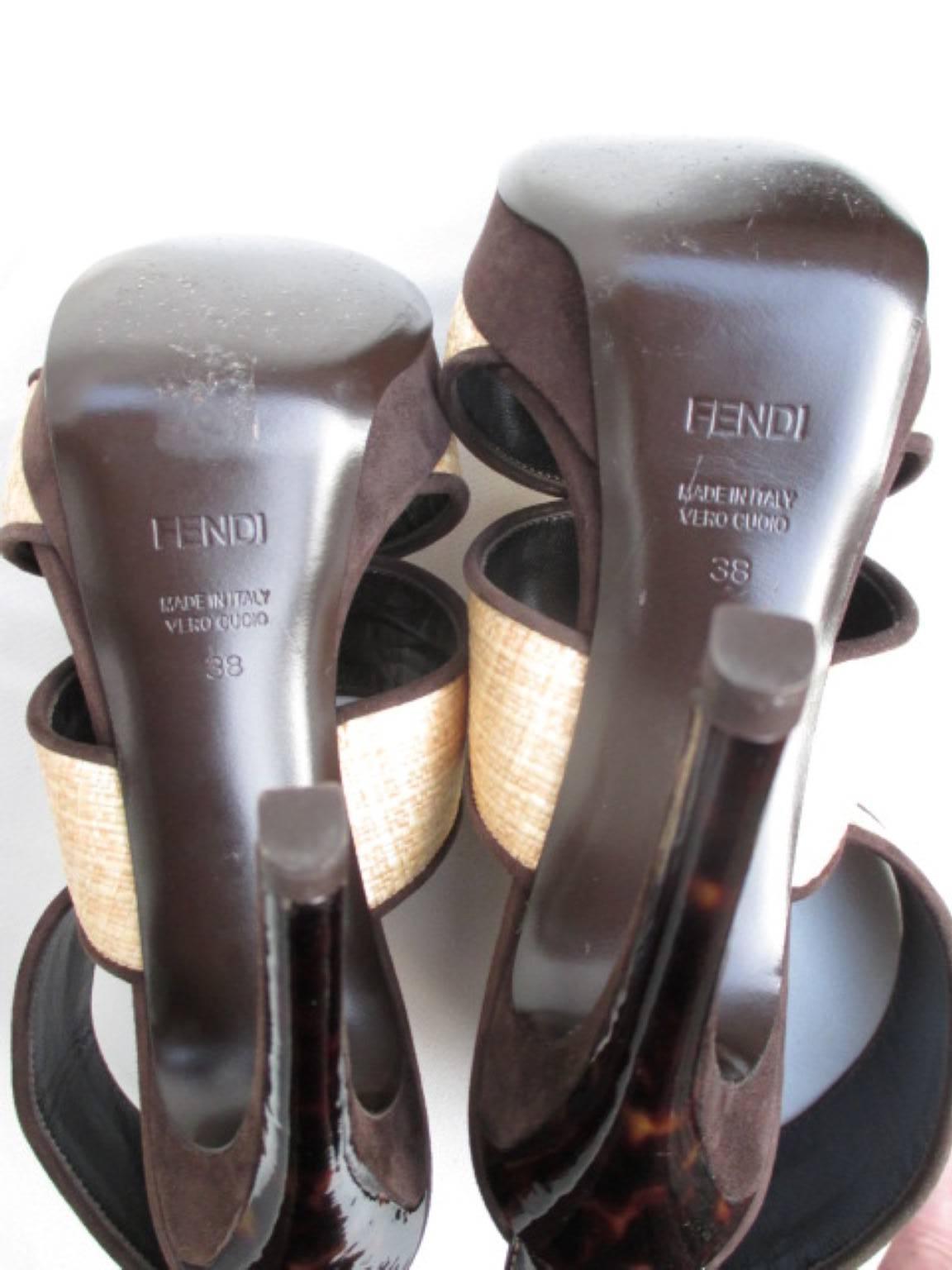 Black Fendi Brown Suede Leather and wicker high heels For Sale