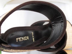 Fendi Brown Suede Leather and wicker high heels