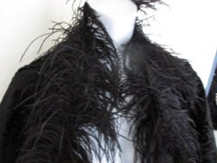 Black Broadtail Lamb Fur Stole with Ostrich Feathers