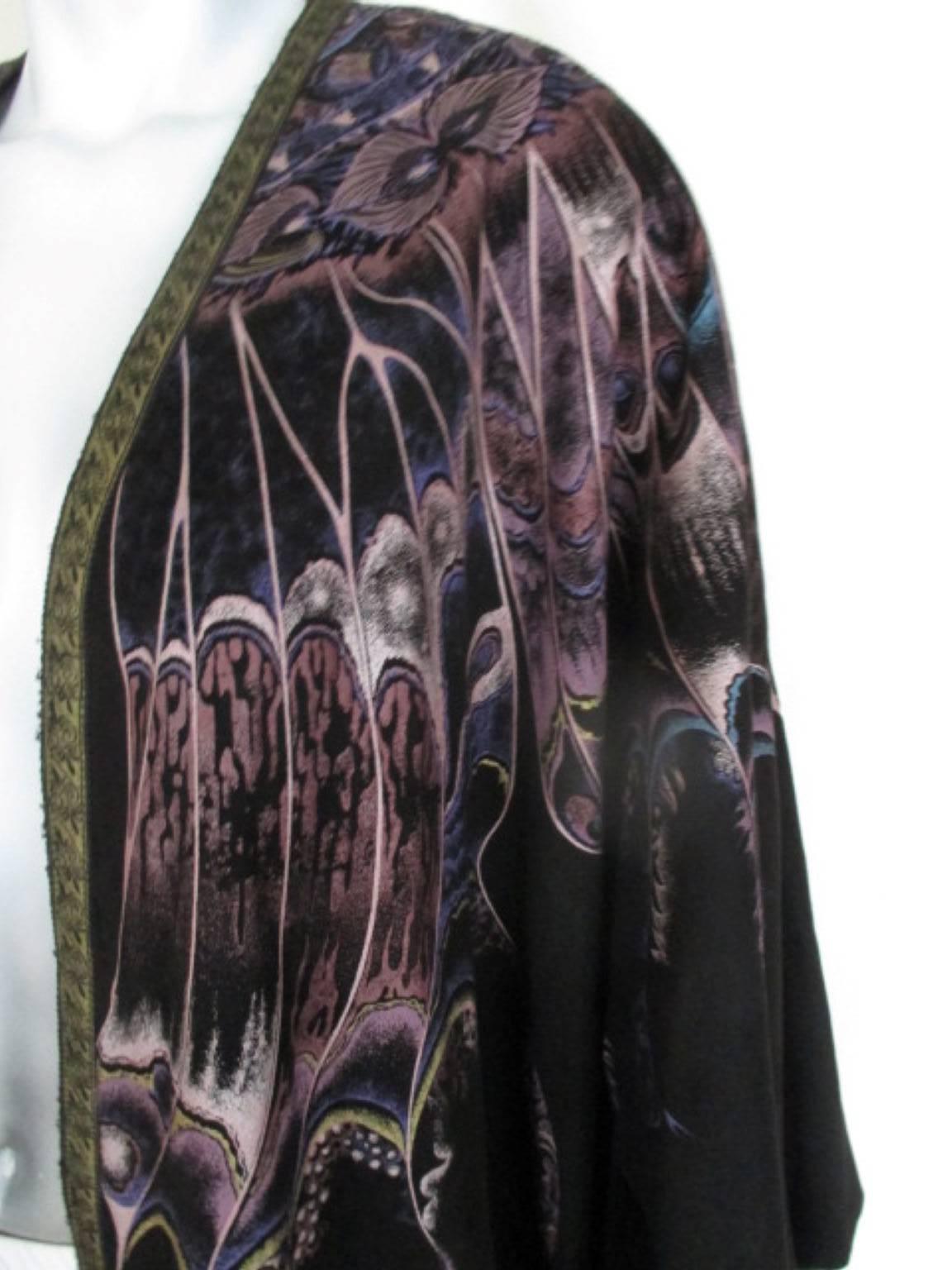Black Roberto Cavalli printed suede velvet cape, 1970s 