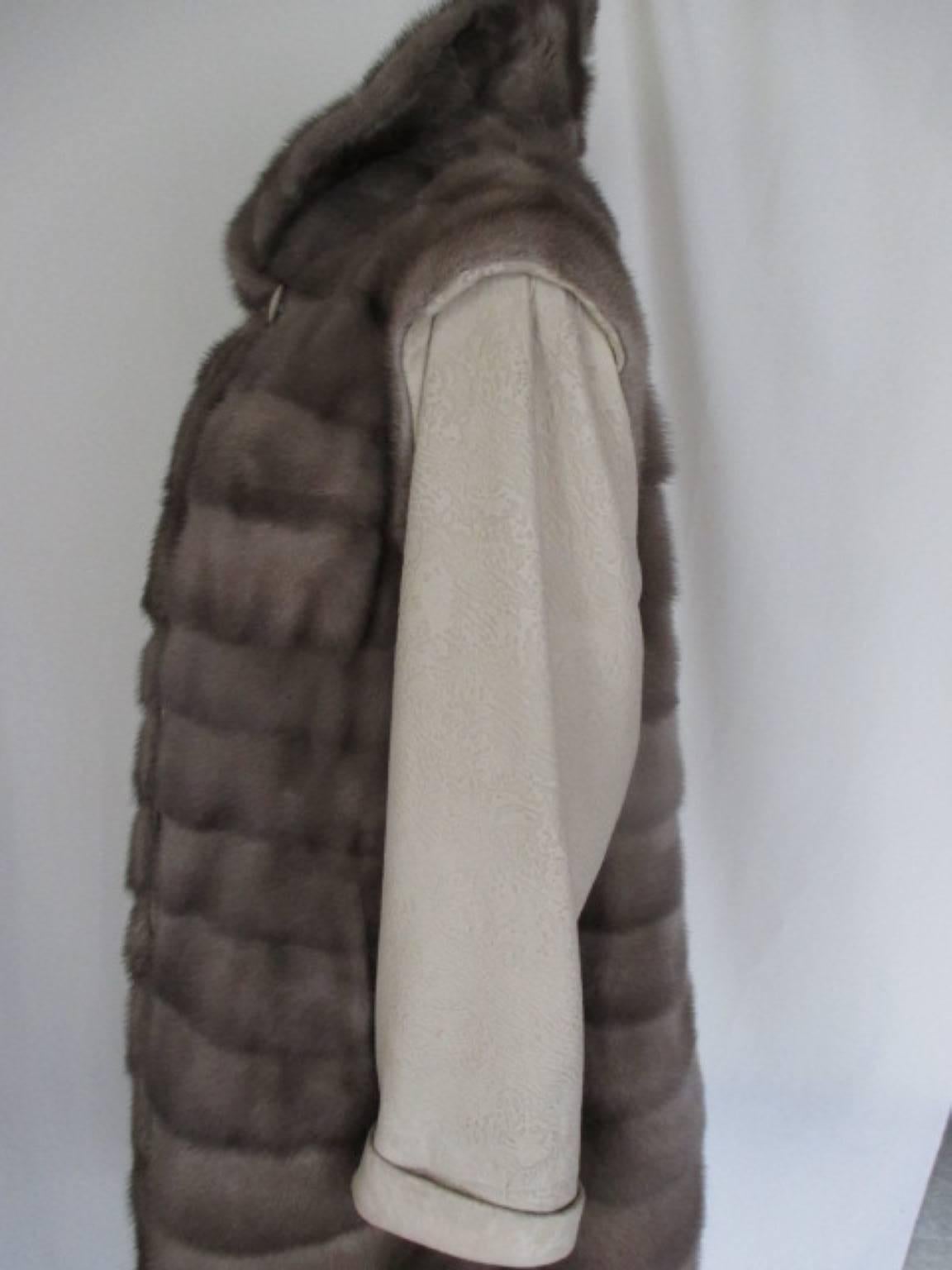 Grey Mink Fur Coat with Leather Sleeves For Sale at 1stDibs | fur coat ...
