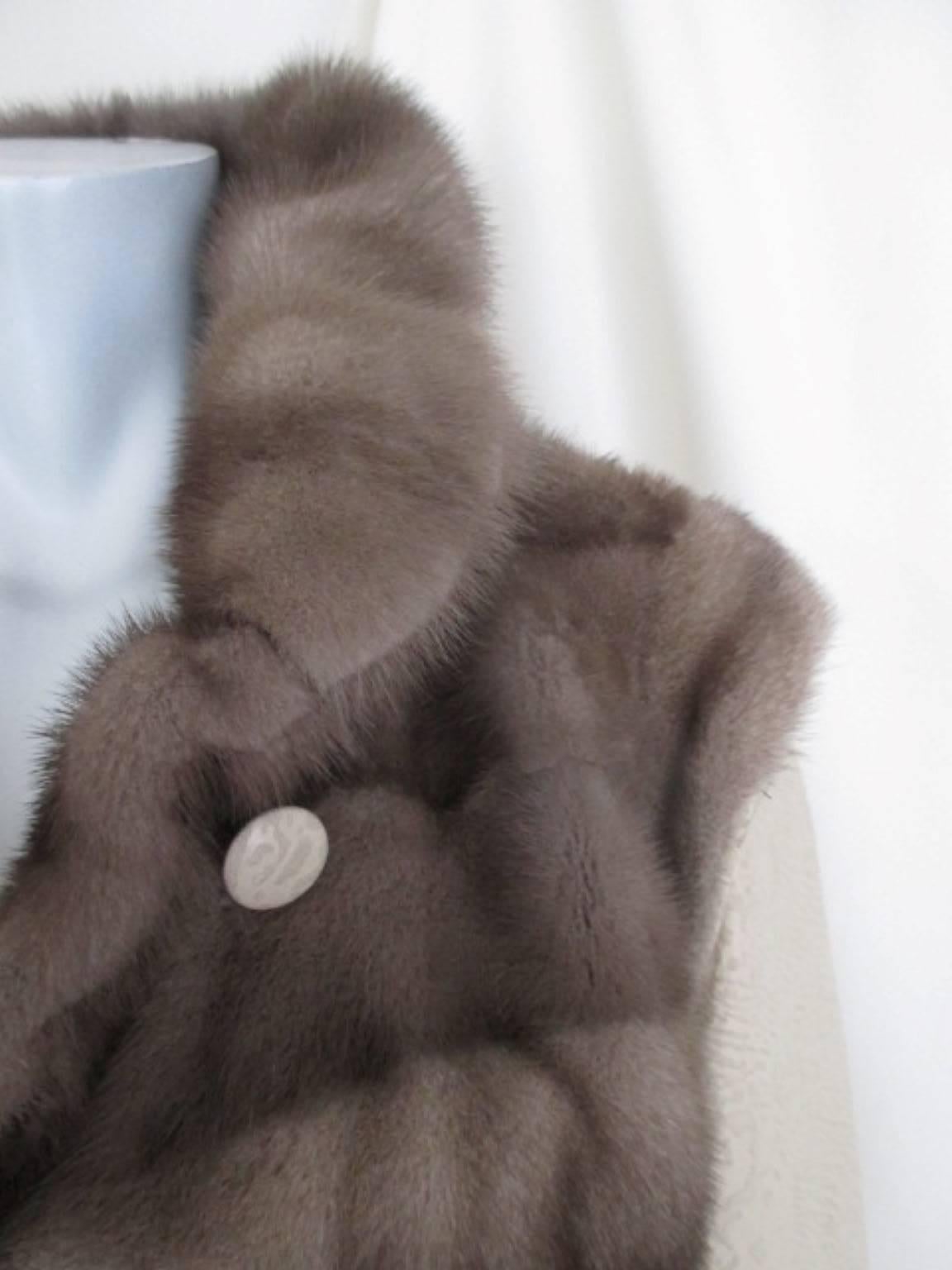 Grey Mink Fur Coat with Leather Sleeves For Sale 2