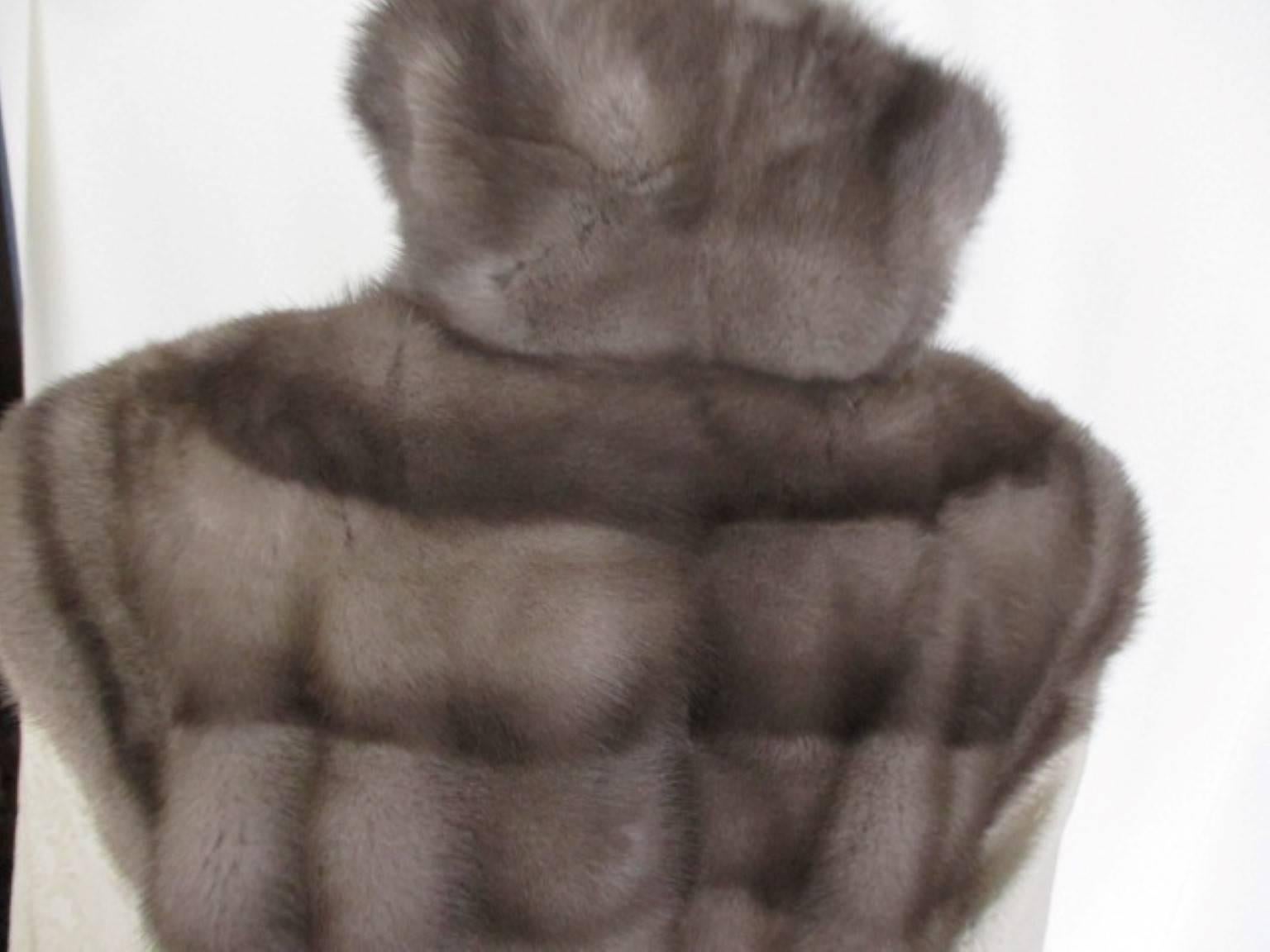 Gray Grey Mink Fur Coat with Leather Sleeves For Sale