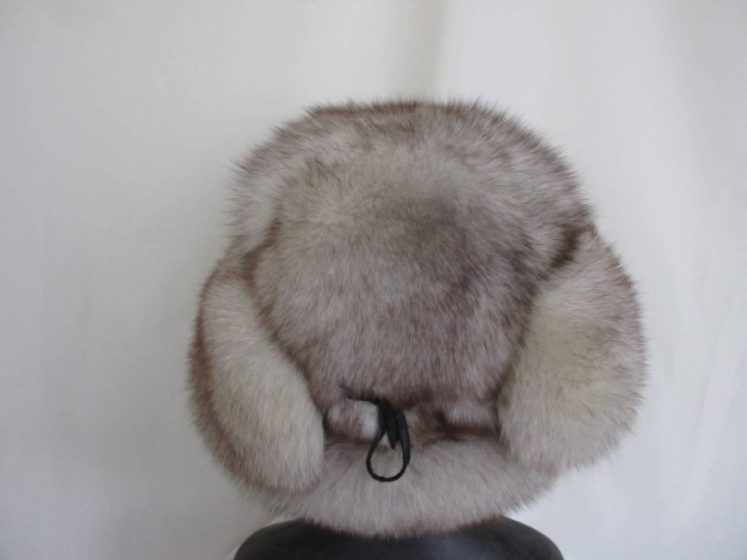 Gray arctic fox fur trapper hat