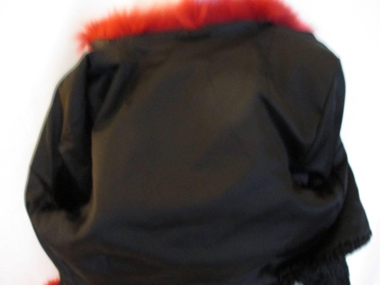 Black Persian Lamb Jacket trimmed with red Fox Fur In Good Condition In Amsterdam, NL