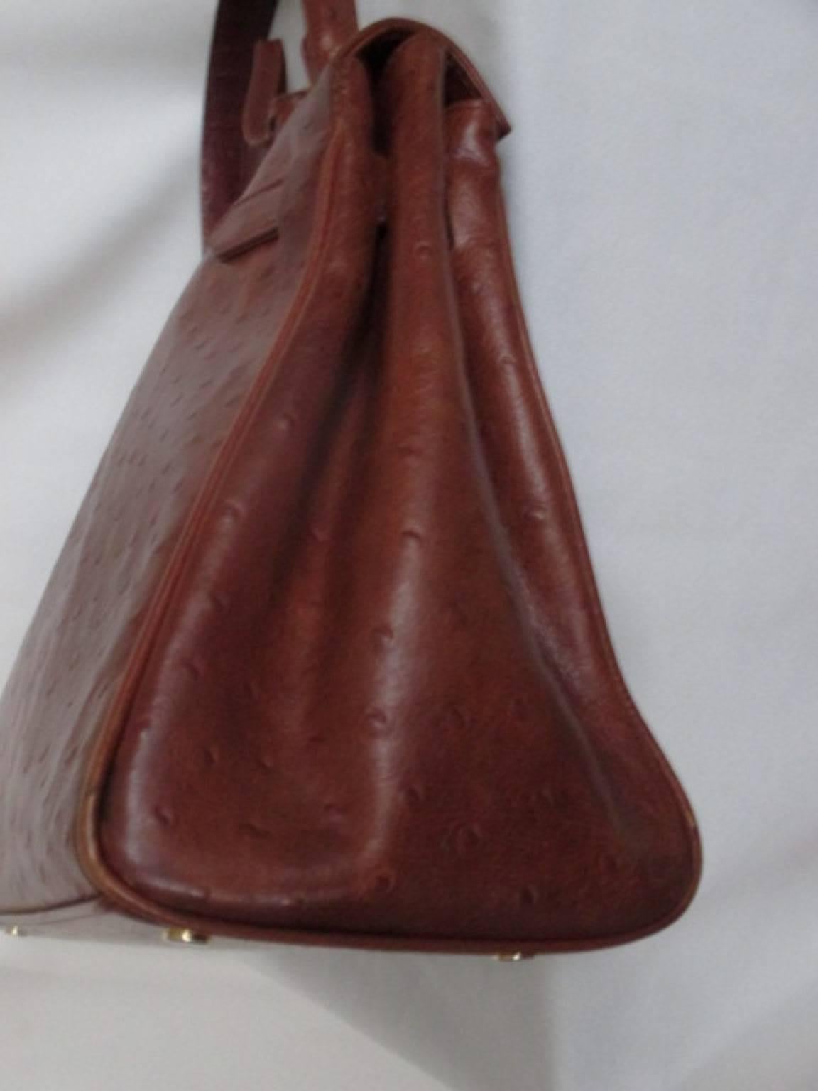 Women's or Men's Brown Ostrich Vintage Leather Bag 