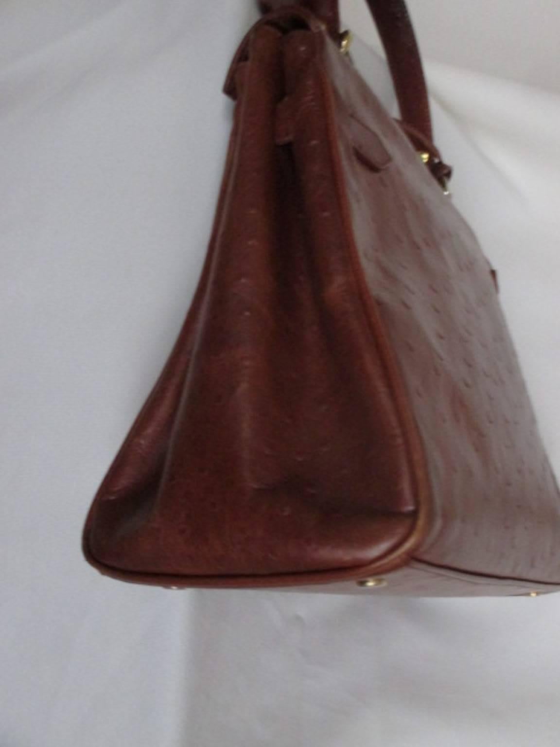 Brown Ostrich Vintage Leather Bag  2