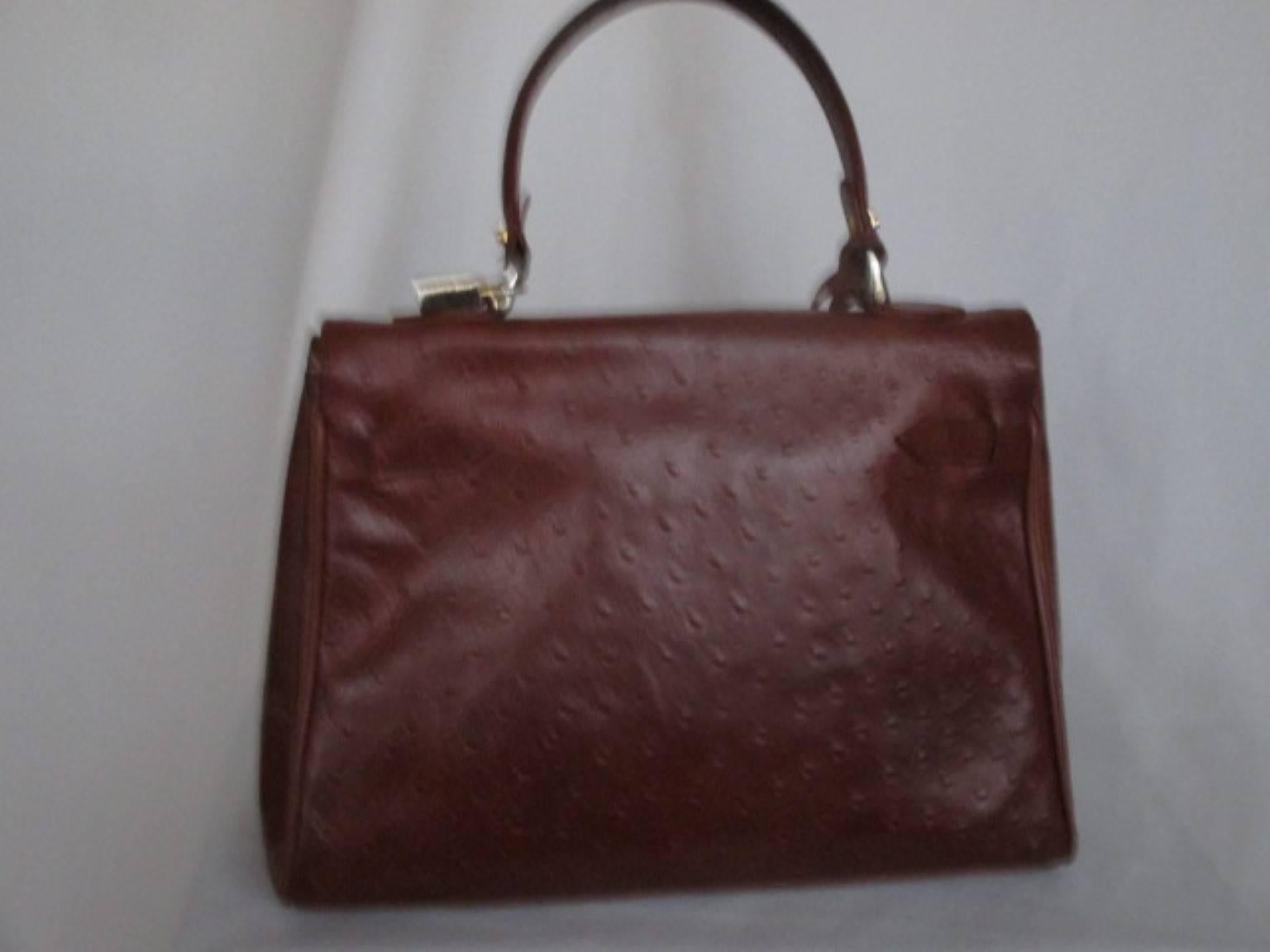 Black Brown Ostrich Vintage Leather Bag 