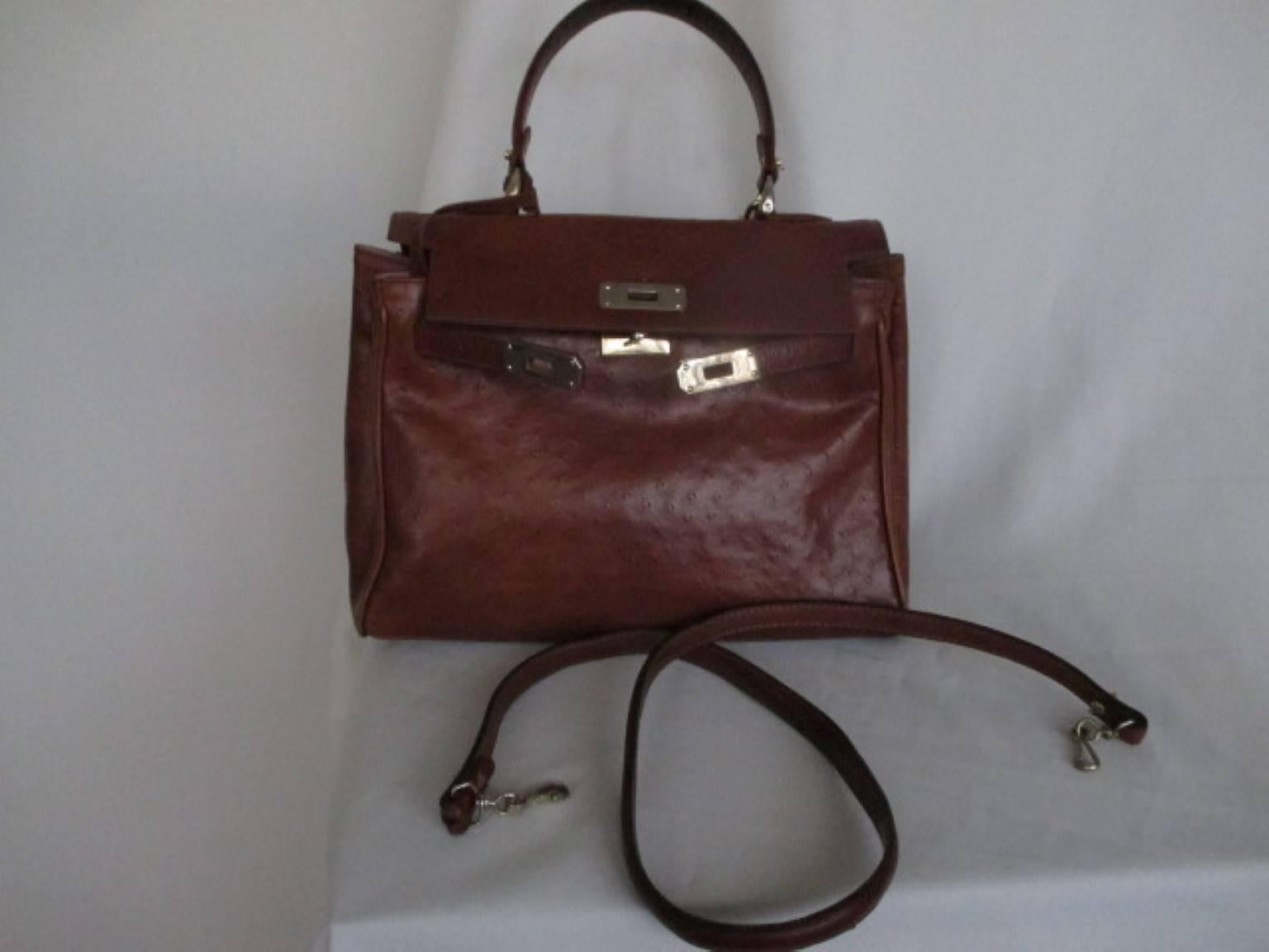 Brown Ostrich Vintage Leather Bag  3