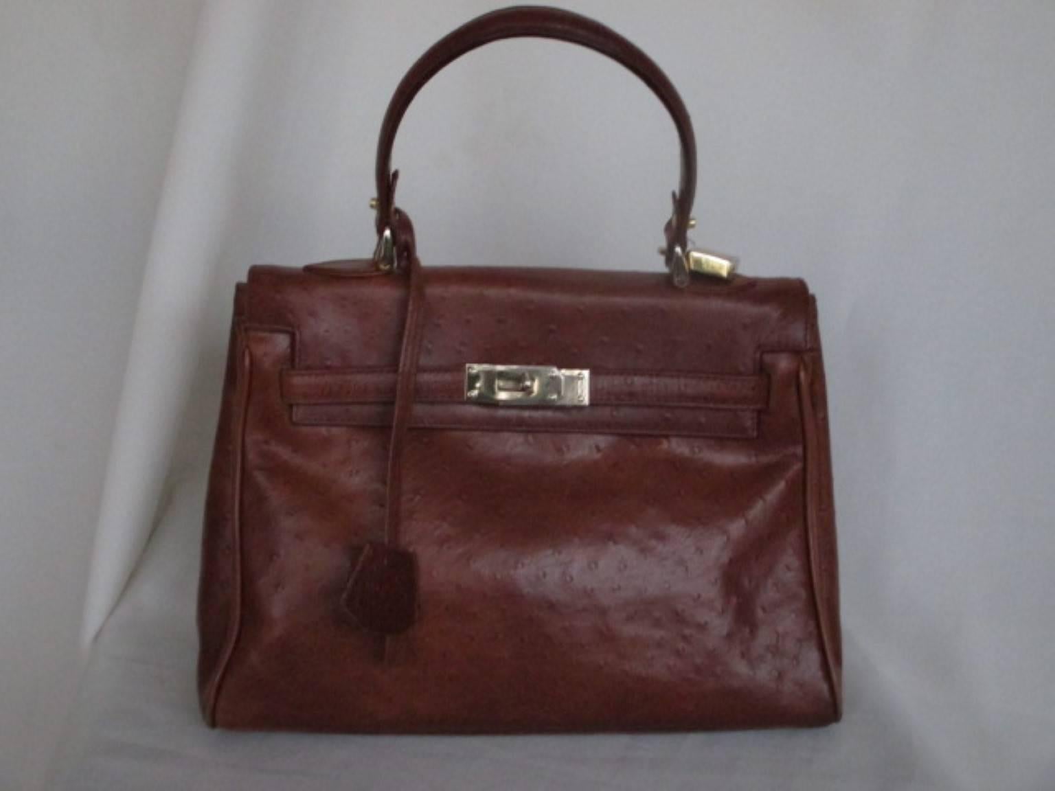 Brown Ostrich Vintage Leather Bag  4