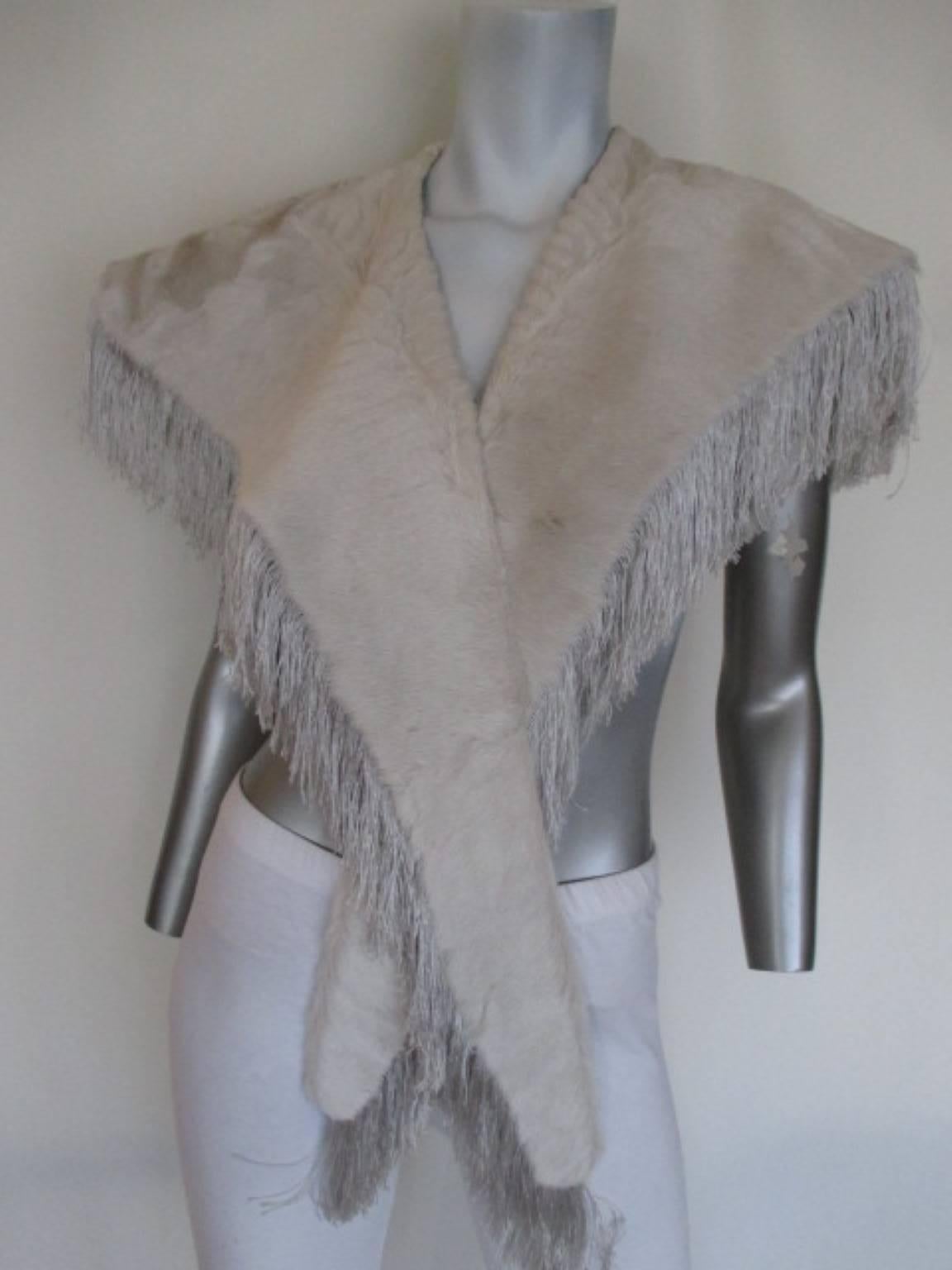 Gray  Fringed Broadtail Lamb Fur Stole For Sale