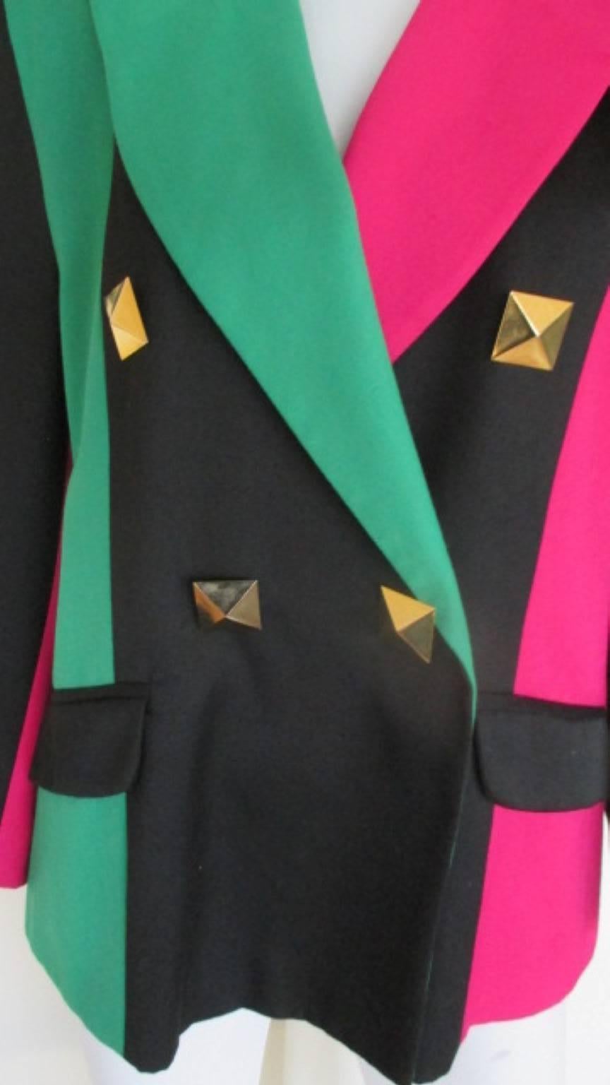Black Colorblocking Vintage Jacket Blazer For Sale