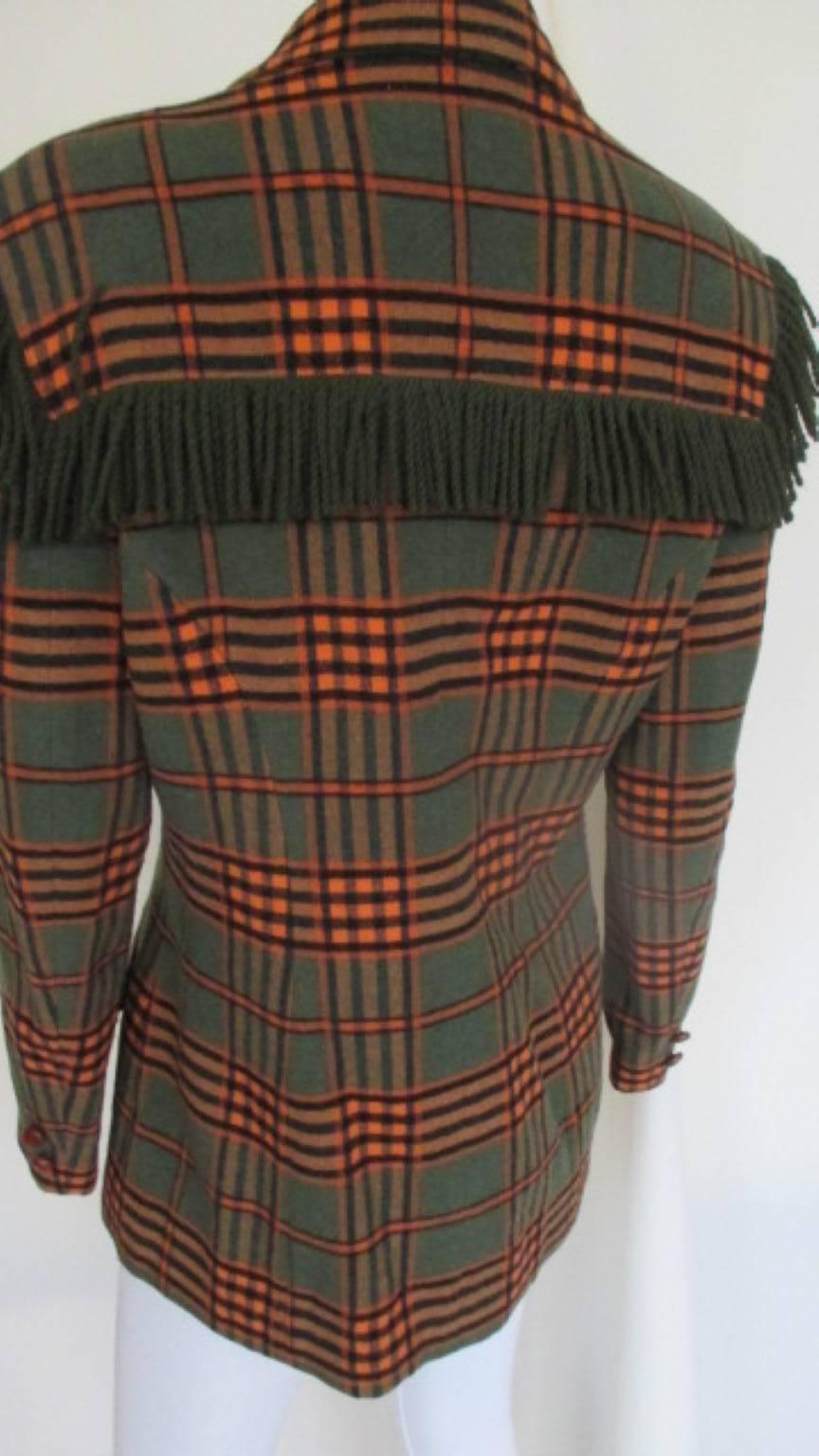 Roccobarocco Wool Checked Fringed Jacket In Good Condition For Sale In Amsterdam, NL
