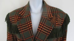 Roccobarocco Wool Checked Fringed Jacket