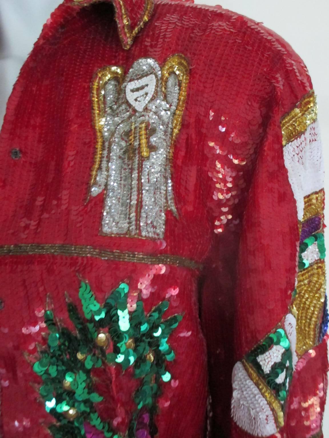 Red Xmas Sequined Bomber Jacket  For Sale