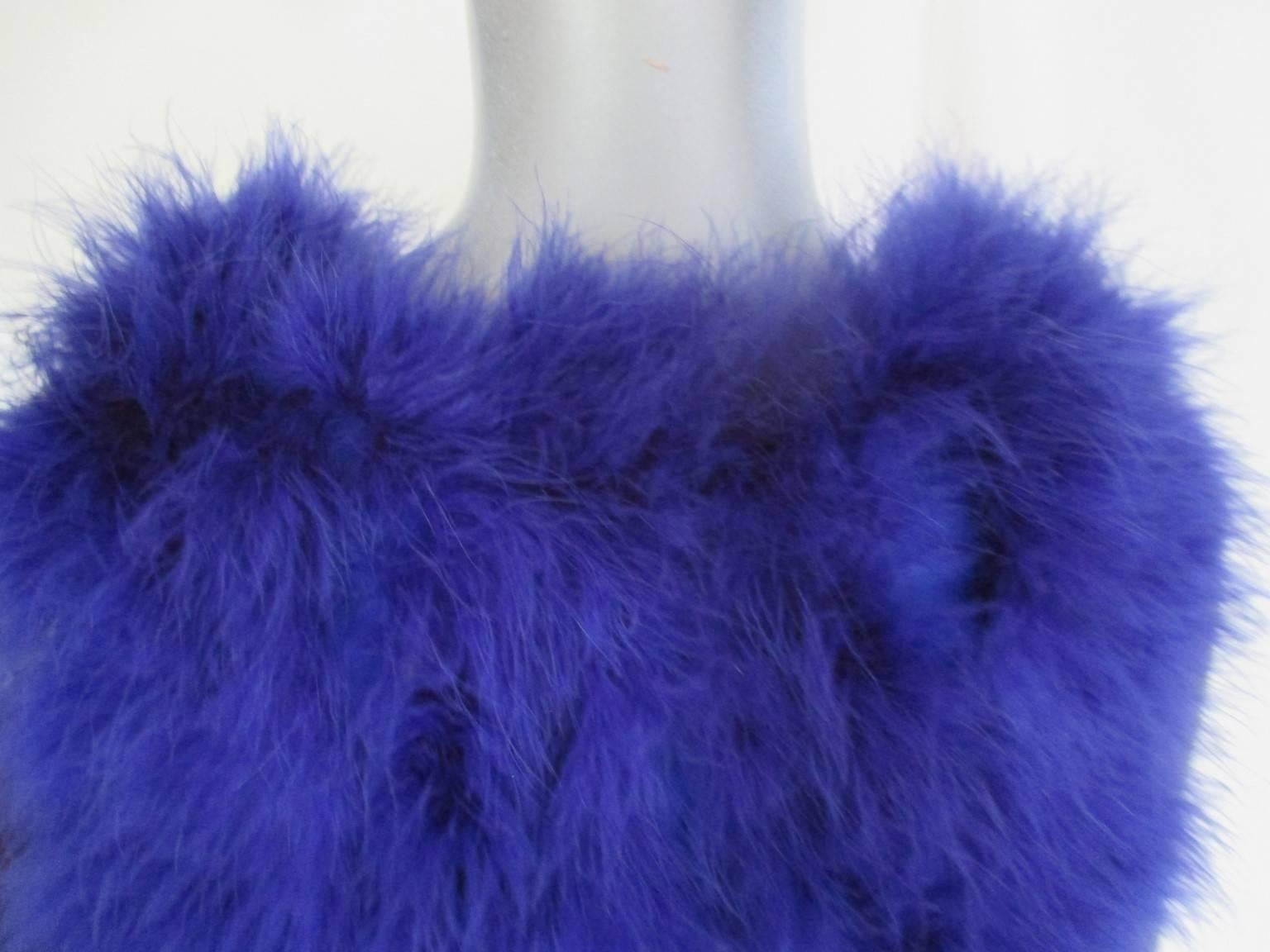 Royal Blue Marabou Sleeveless Fringed Vest In Good Condition For Sale In Amsterdam, NL