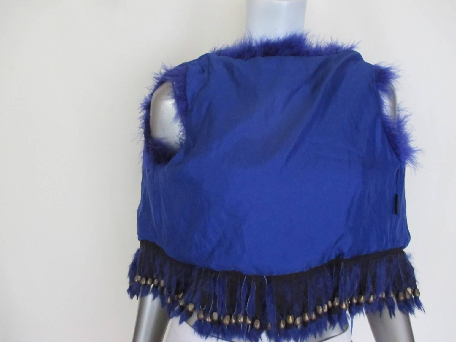 Women's or Men's Royal Blue Marabou Sleeveless Fringed Vest For Sale