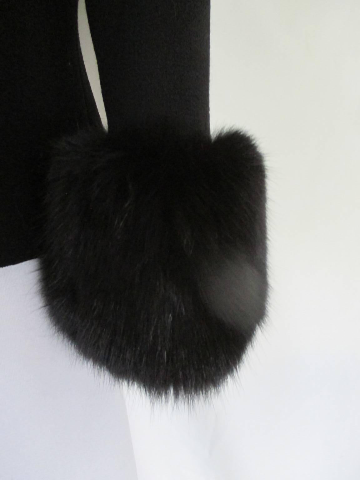 Gai Mattiolo couture black wool jacket trimmed with fox fur In Good Condition In Amsterdam, NL