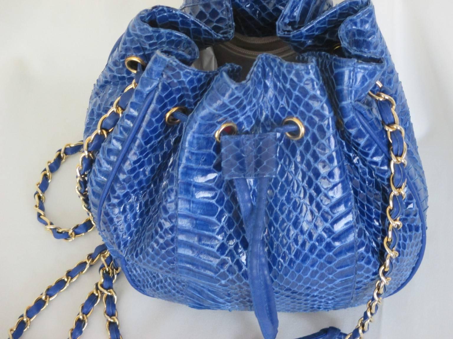 Women's or Men's Royal Blue Python Leather Shoulder Bag