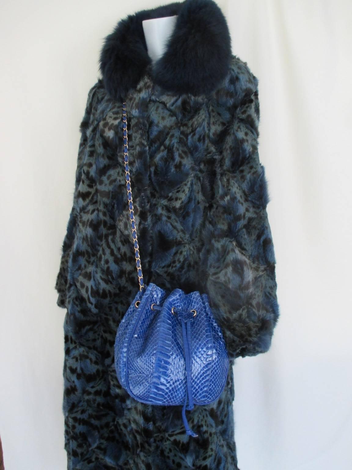 Royal Blue Python Leather Shoulder Bag 2
