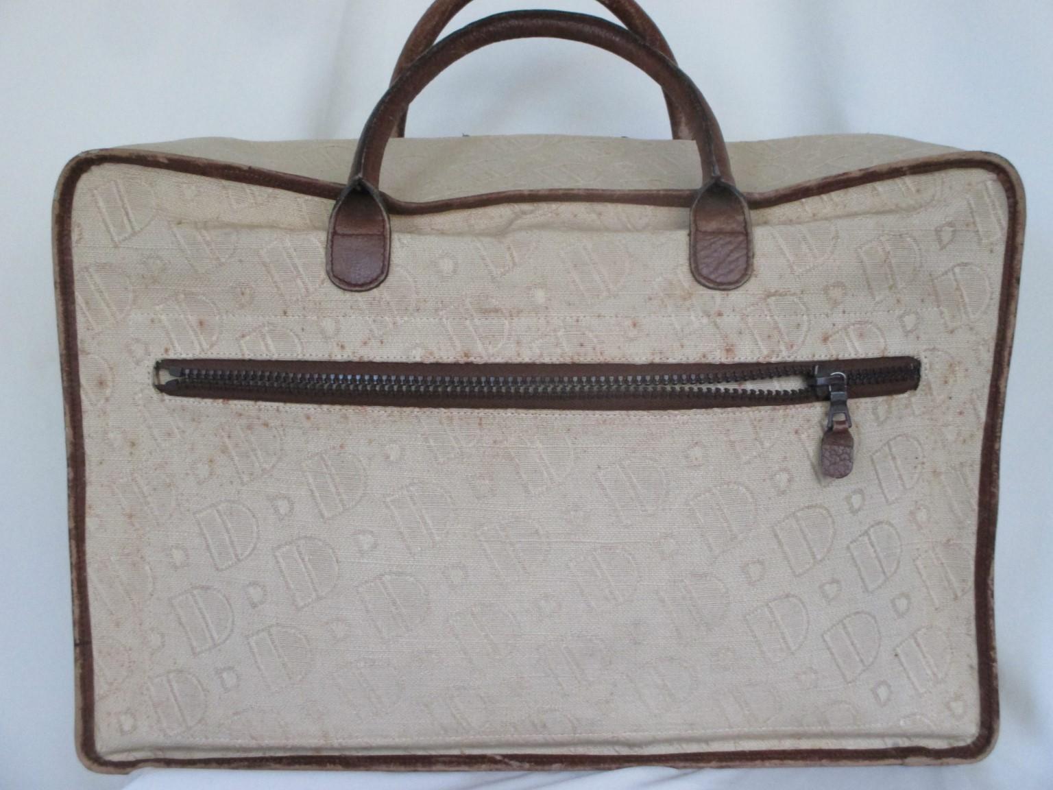 Delvaux Vintage Reisekoffer aus Segeltuch und Leder aus Segeltuch, 1950er Jahre im Zustand „Relativ gut“ im Angebot in Amsterdam, NL