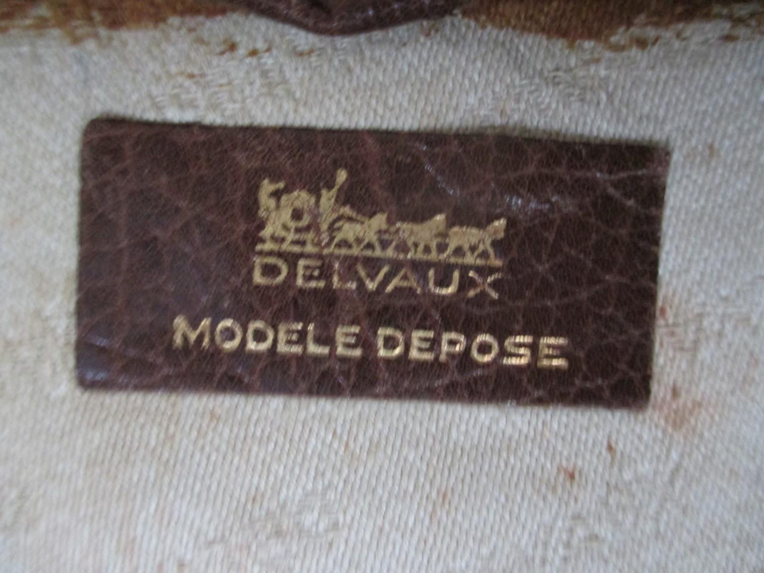 Gray Delvaux Vintage Canvas Leather Travel Suitcase, 1950s For Sale