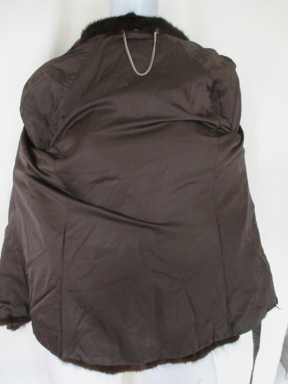Black Belted Mink Fur Jacket with Leather details