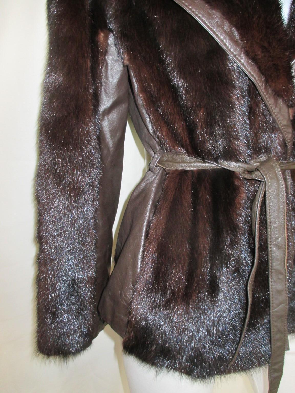 Women's or Men's Belted Mink Fur Jacket with Leather details