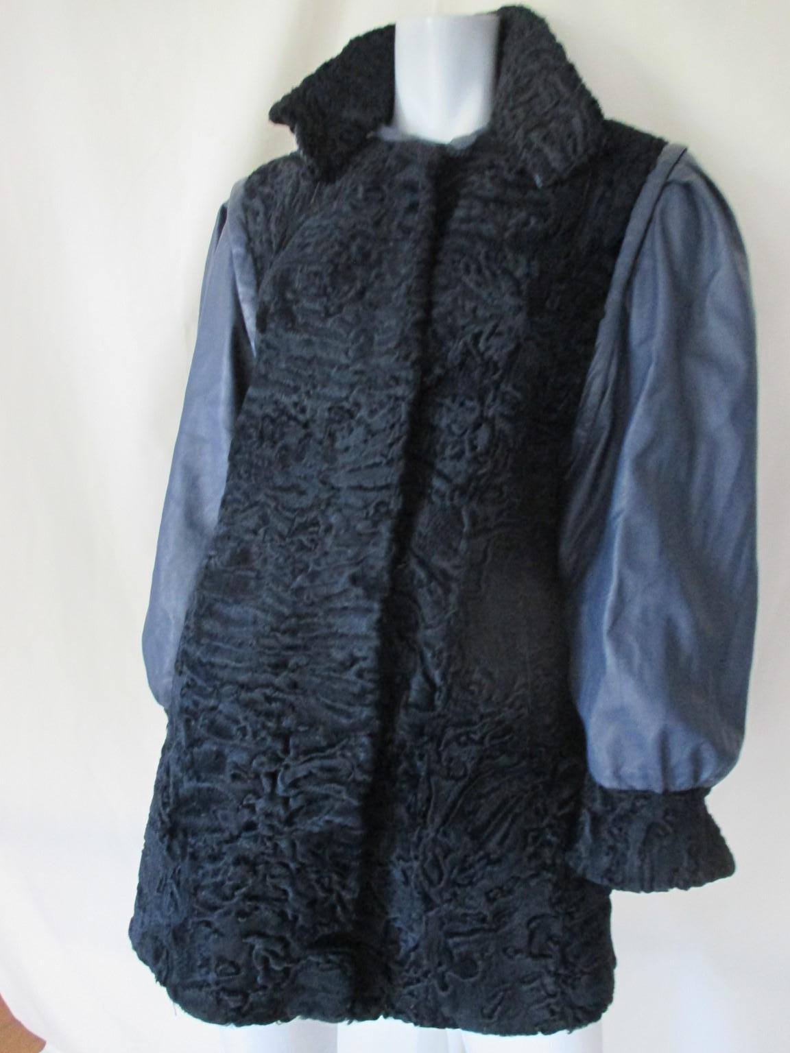  Blue Persian lamb/Astrakhan fur coat with detachable sleeves For Sale 1