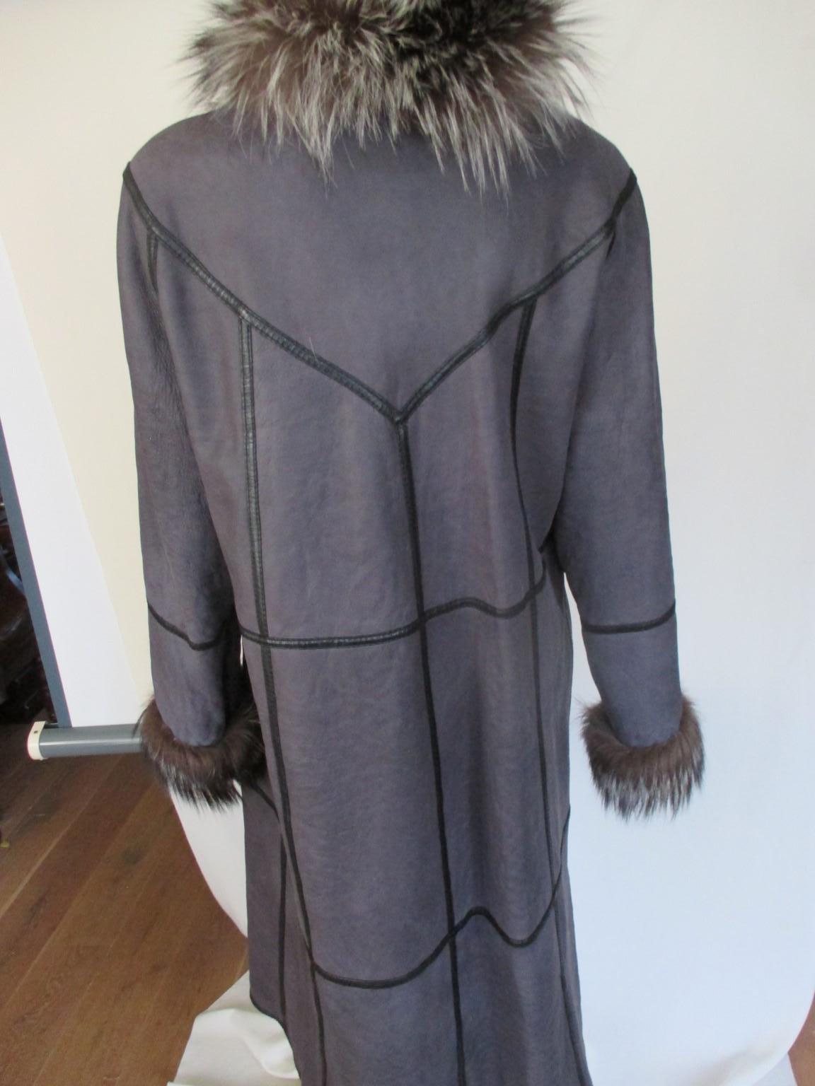 Women's or Men's Reversible light weight Broadtail Lamb long fur coat with silver fox fur