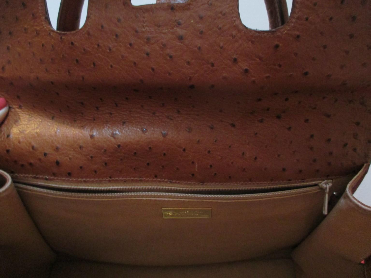 Vintage Brown Ostrich Leather Bag  1