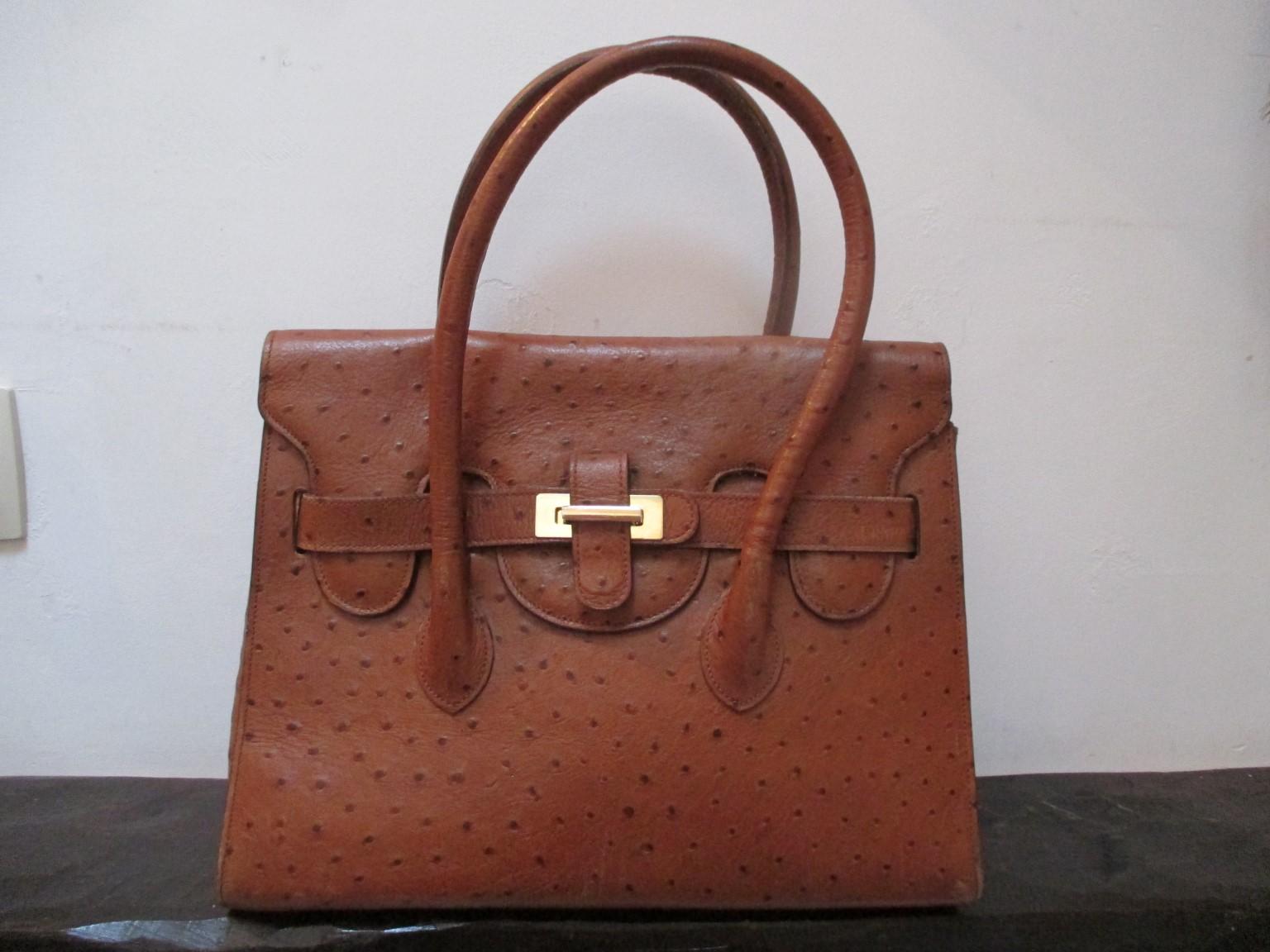 Vintage Brown Ostrich Leather Bag 4