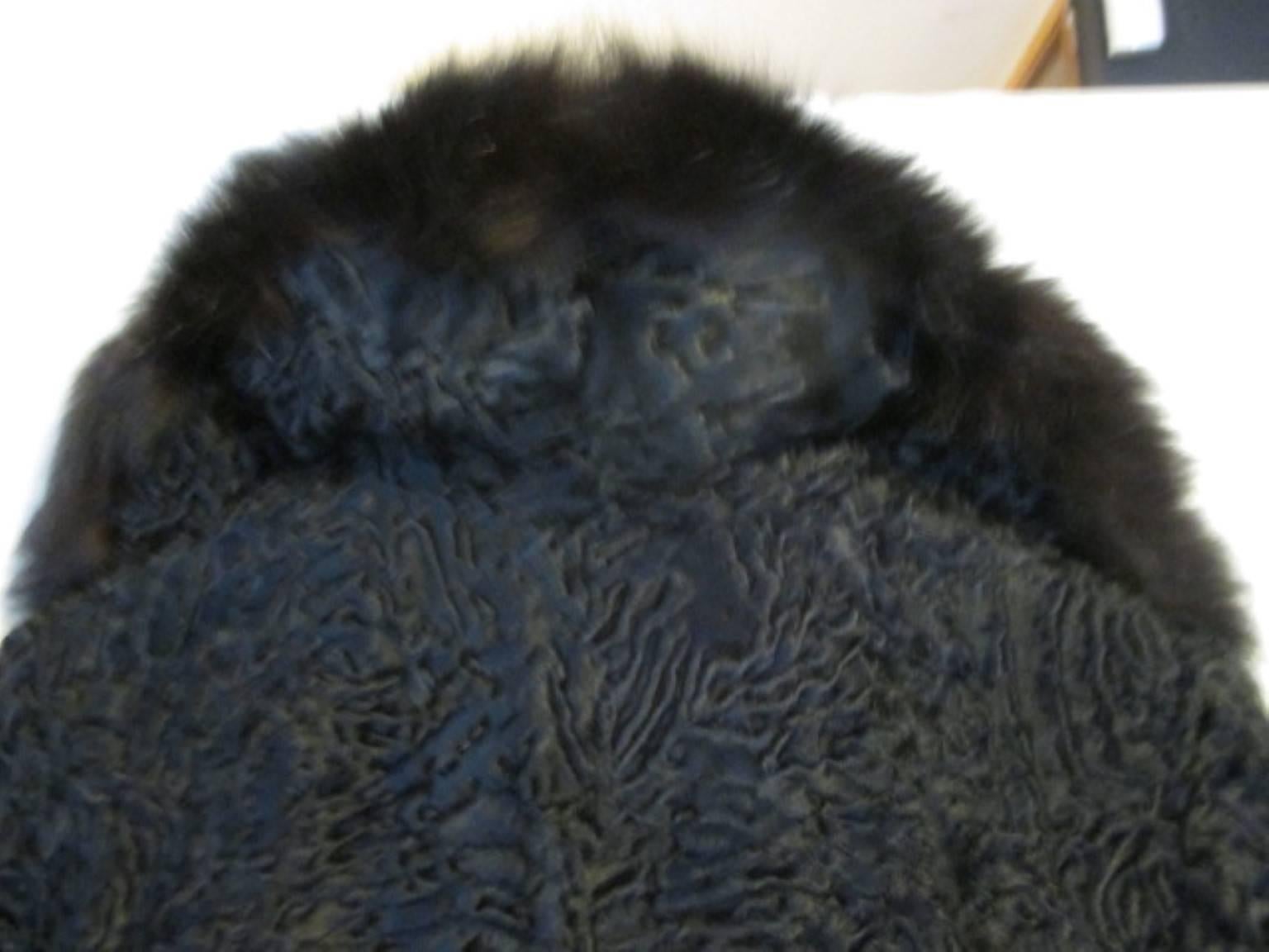 Black persian Lamb/Astrakhan fur jacket with fox details 2