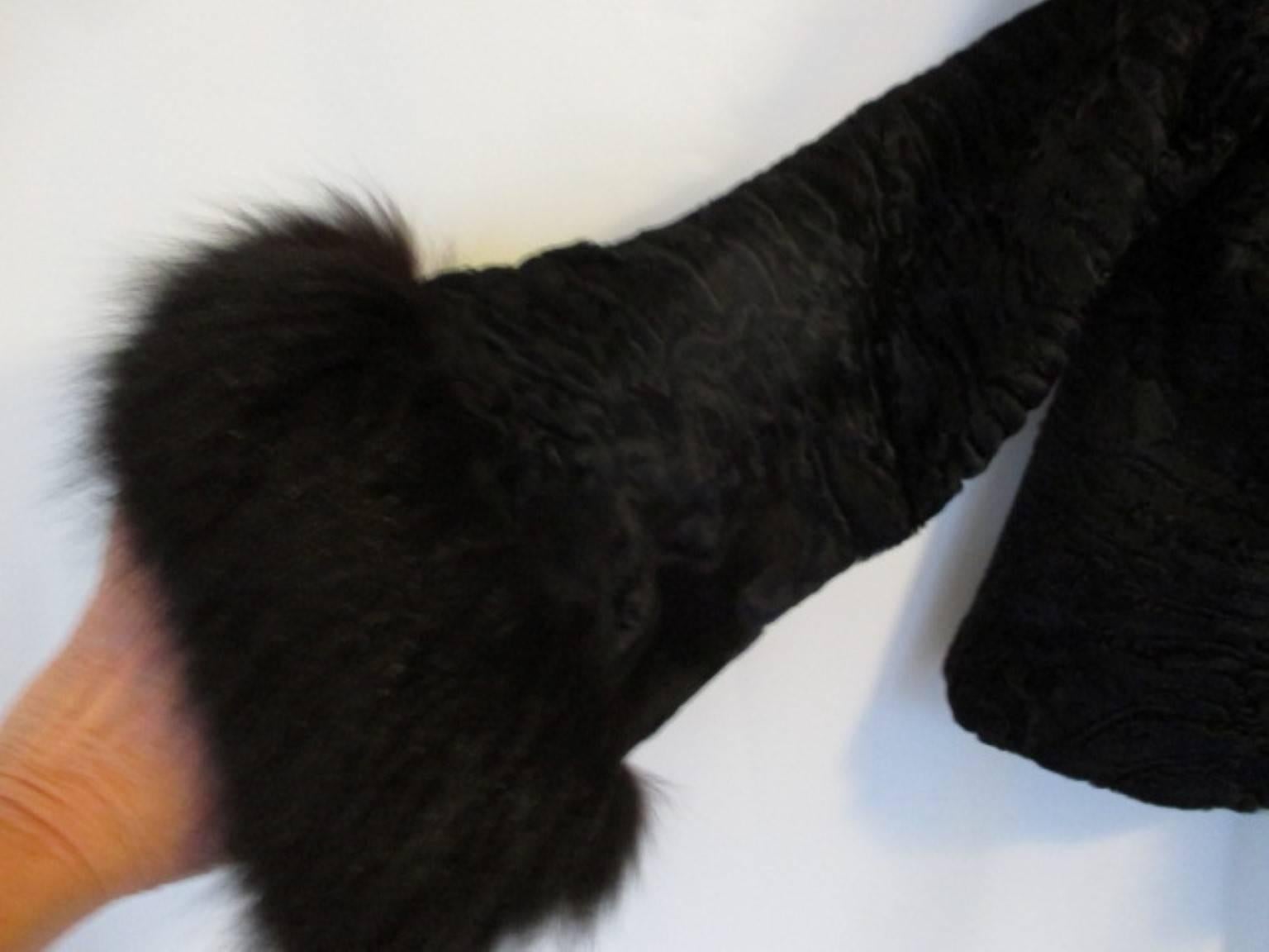 Black persian Lamb/Astrakhan fur jacket with fox details 3