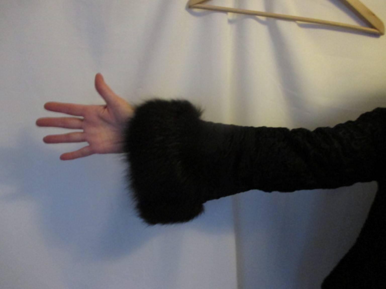 Black persian Lamb/Astrakhan fur jacket with fox details 1