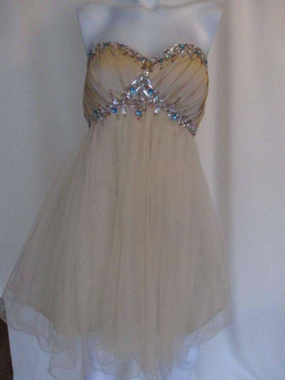 Exuberant Champagne Diamante Cocktail Dress small For Sale at 1stDibs | diamante  evening dress, diamante champagne, diamante formal dress