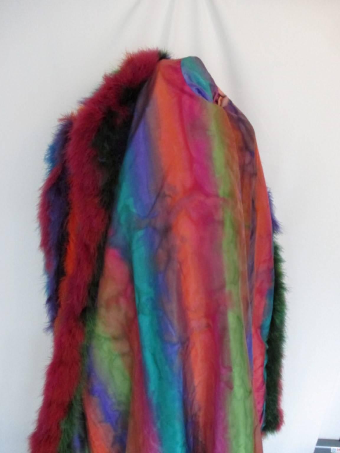 Brown Extravagant rainbow ostrich feather fur coat