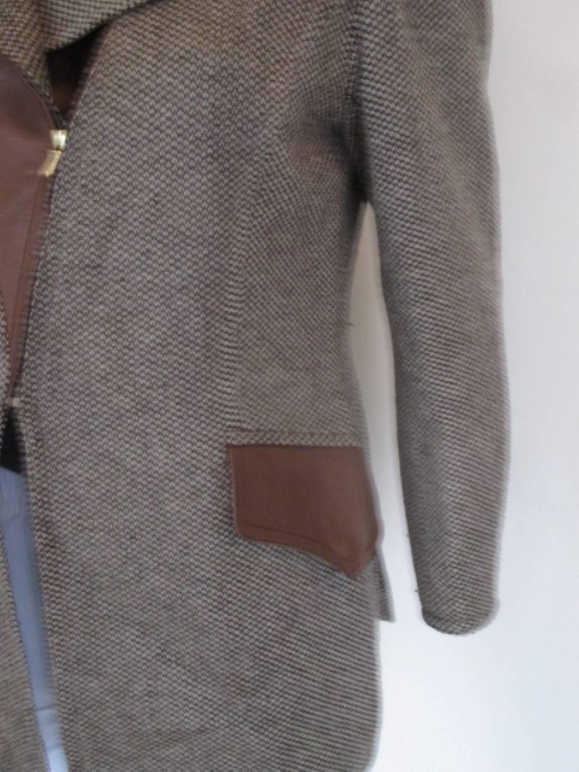 Hermes Paris Camel Hair Tweed Leather Jacket In Good Condition For Sale In Amsterdam, NL