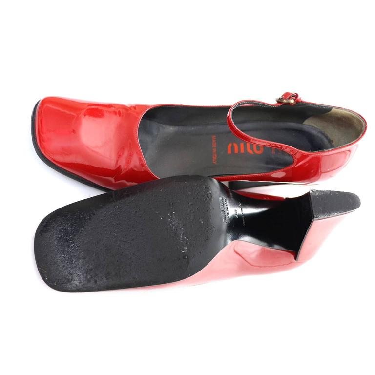 1990s Miu Miu Vintage Red Patent Leather Square Toe Mary
