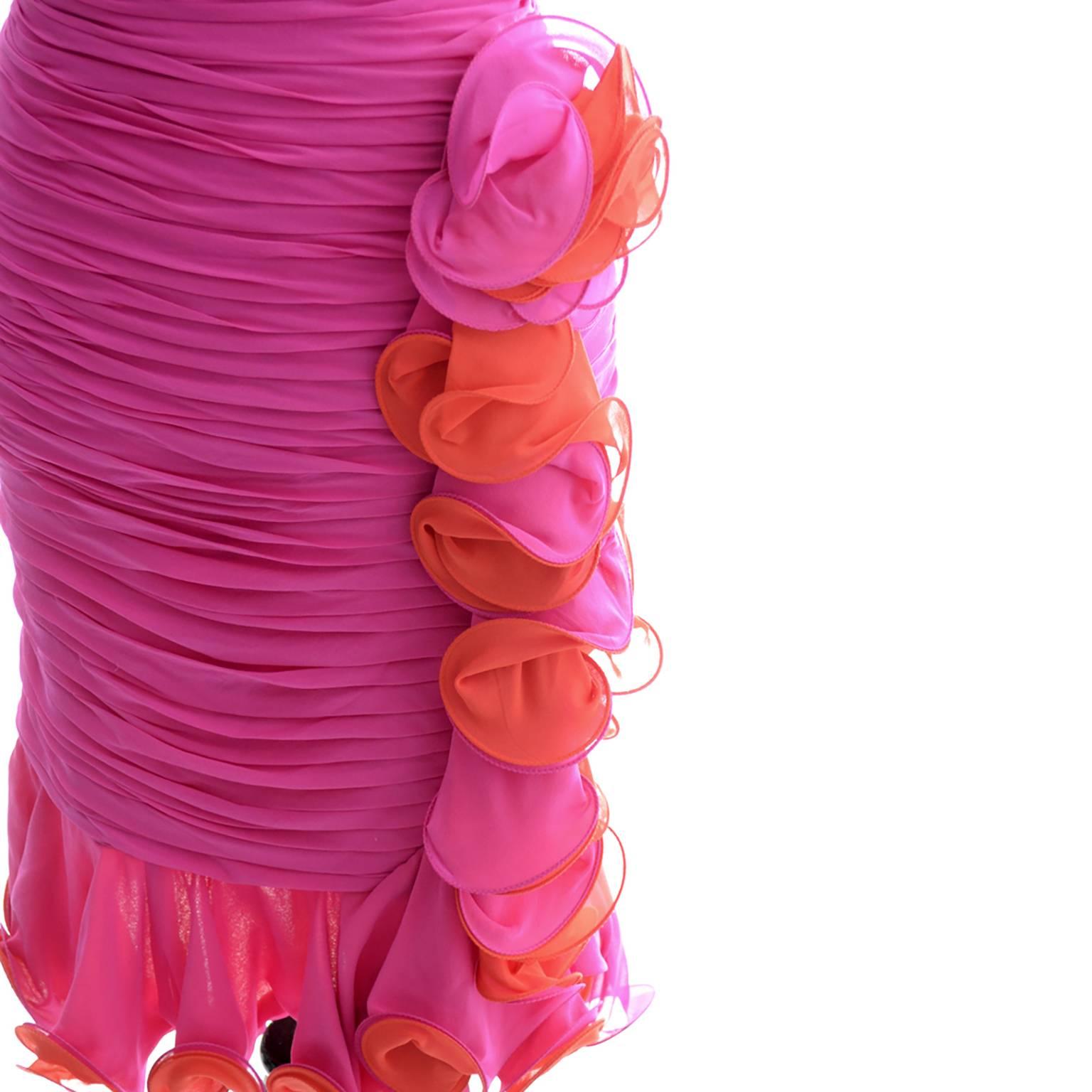 Silk Chiffon Vintage A J Bari Strapless Pink Orange Wiggle Dress, 1980s  Damen