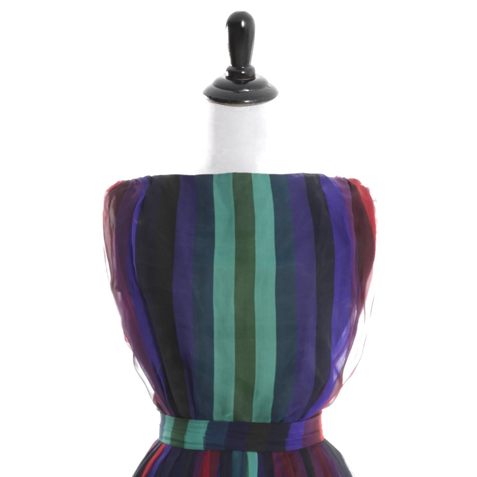 Purple 1960s Silk Chiffon Vintage Dress 2 pc Stripes Nathalie of California Bullocks 